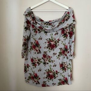 Rue21 Dress Off The Shoulder Floral Print Gray Rose Casual Long Sleeve